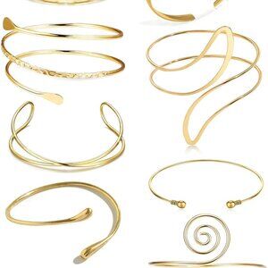 9 Pcs Gold Arm Cuff Bracelets Set Women Adjustable Upper Arm Bands Jewelry